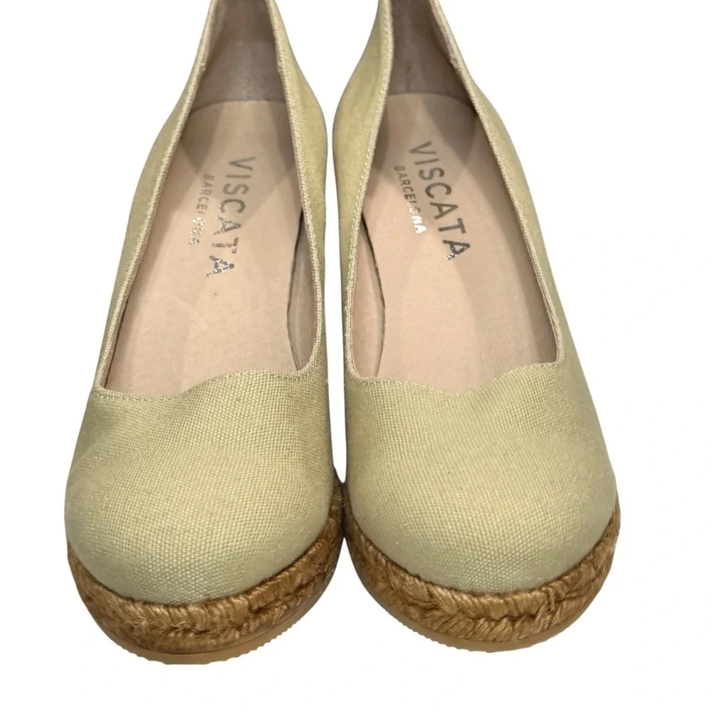 Viscata Barcelona Marquesa Canvas Espadrille Wedge Pump 40 US 9 Beige Echo Spain